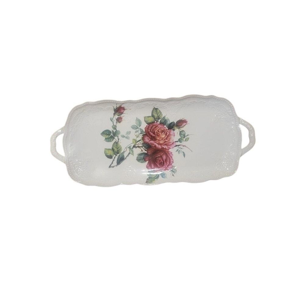 Godinger & Co  Rose Tray Dinner Serveware Multi-use Display White Pink‎